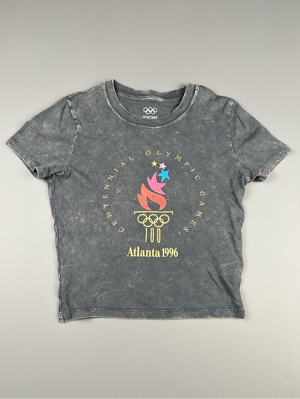 Atlanta 1996 Centennial Olympic Games Heritage Graphic Tee XS Acid Wash Cotton